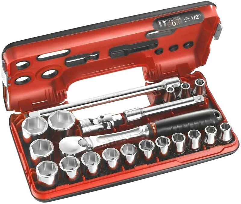 Facom SL.DBOX1 Hexagon Socket Set in Detection Box, 1/2" Drive, 8mm-32mm, 21 Pieces