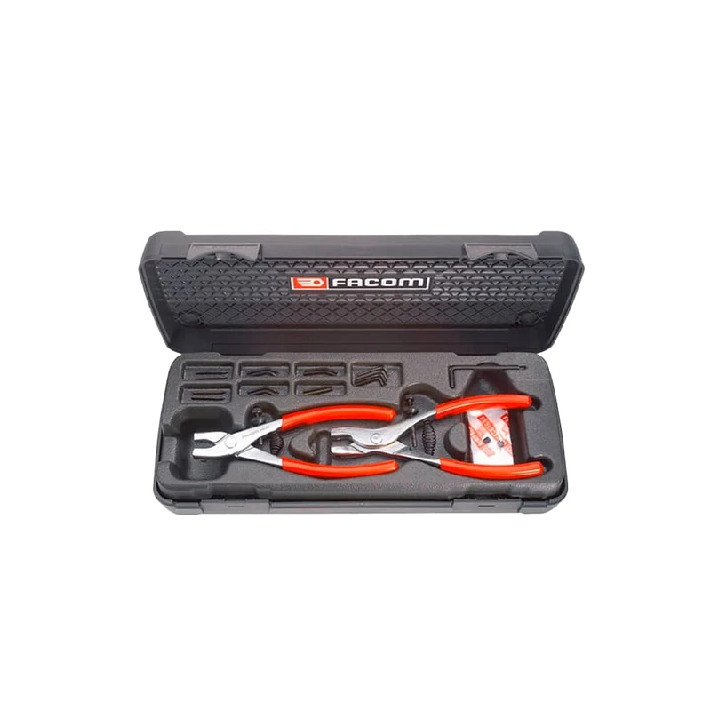 FACOM - Circlip Set - 470-2 Indoor and Outdoor Pliers - Interchangeable Nozzles - Set of 18 Removable Nozzles - Plastic Box - Hand Tools