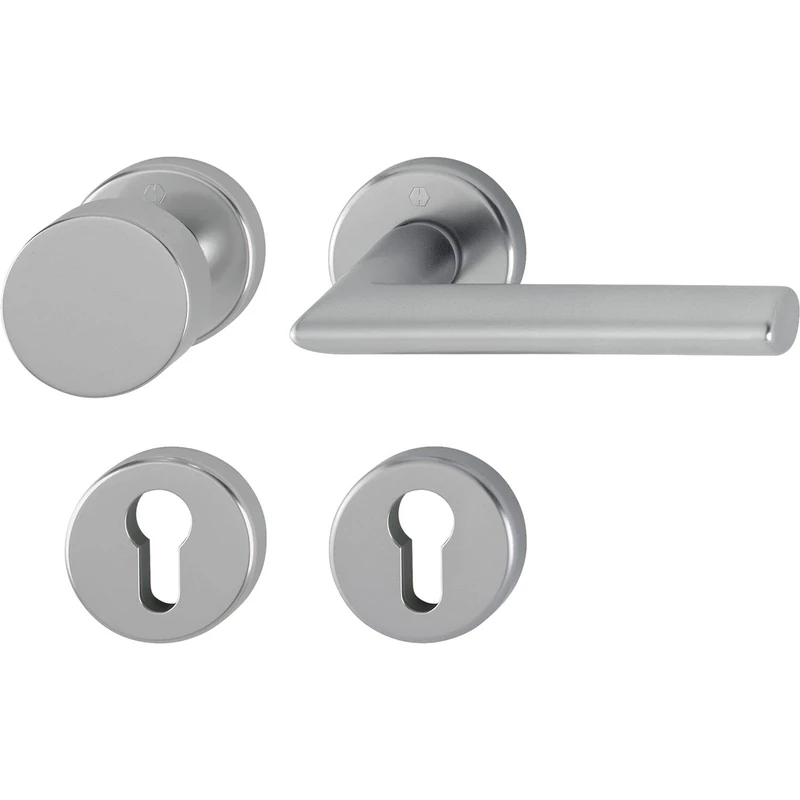 HOPPE Stockholm Door Handle and Knob Fixed on Round Rosette PZ for Door Thickness 37-47 mm Aluminium Stainless Steel Effect