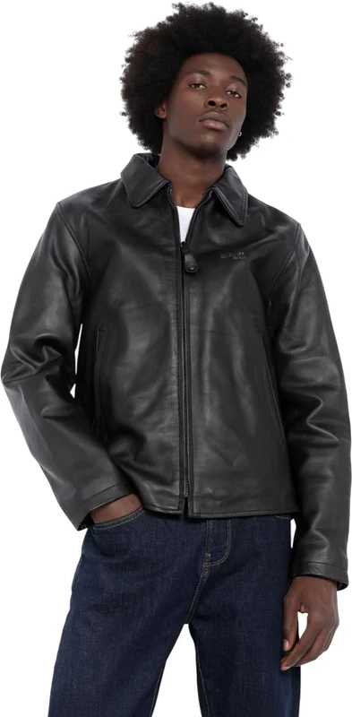 Schott Men's LC9800 Blouson Plain or unicolor Long sleeve Jacket - Black - Black - Large