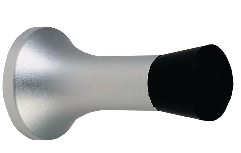 Vachette 4080 Baseboard Stop - Interior Door Use - Good Retaining Force - Aluminium Body - Shock Absorbing Elastomer Tape - Wall Installation - Silver