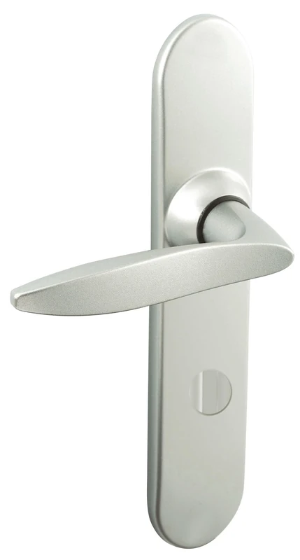 Vachette WIST Set of Door Handles on Large Plate - Bathroom and Toilet Lock Version - Distance 195 mm - Easy Installation System - Durable Zamak - Velvet Chrome Finish