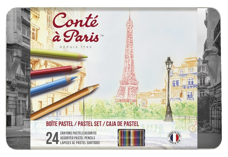 Conte a Paris Pastel Pencil Set - Assorted ,Black/Green/Grey/Yellow,(Set of 24)