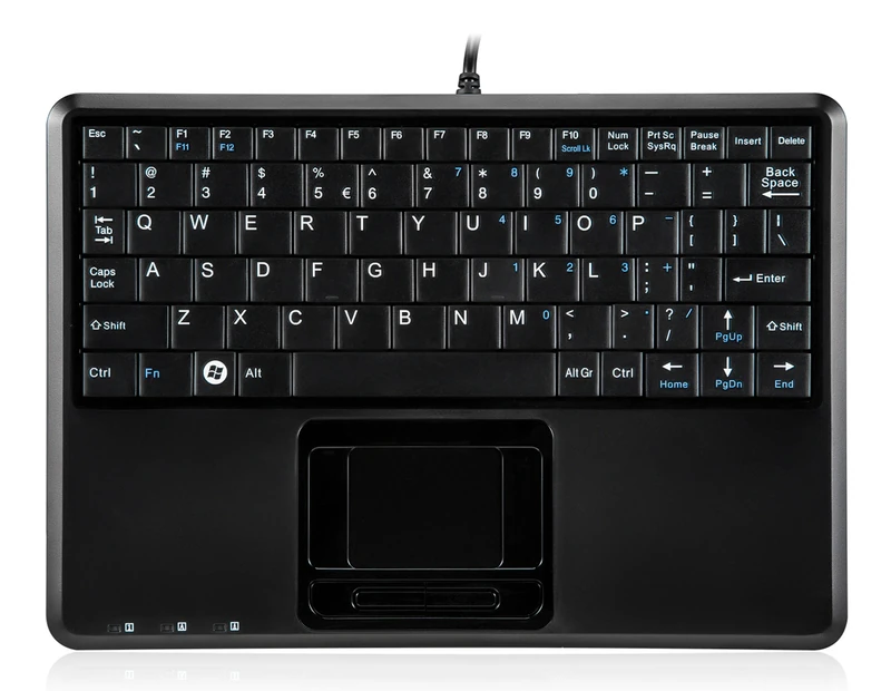 Perixx PERIBOARD-510H PLUS Wired Keyboard with Touchpad - Super Mini 230x160x20mm - Built-in 2 Hubs - US English Layout