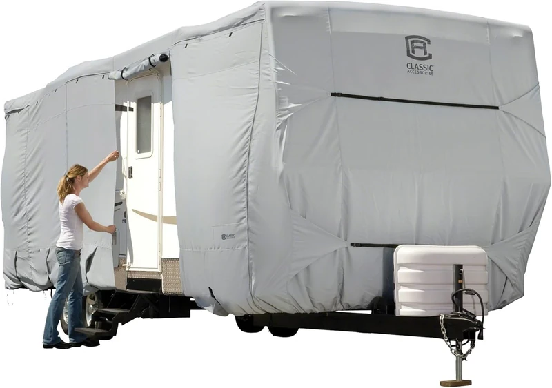Classic Accessories Over Drive PermaPRO Travel Trailer Cover, Fits 22' - 24' RVs, Camper RV Cover, Customizable Fit, Water-Resistant, All Season Protection for Motorhome, Grey