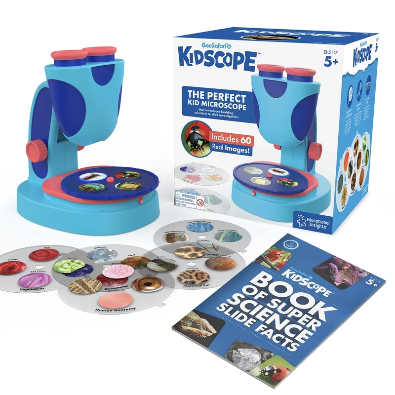 Learning Resources GeoSafari Jr KidScope Microscope for Kids, STEM Toy for Kids, Extra-Large Dual Eyepieces, Includes 60 Real Images, Science Guide With 200 Facts, Science Toy for Boys & Girls Ages 5+