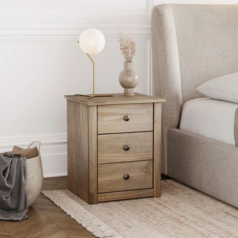 Vida Designs Bedside Table Solid Pine 3 Drawer Chest Bedroom Furniture Waxed