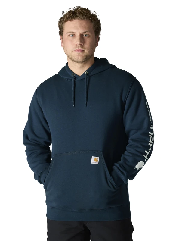 Carhartt Men's Loose Fit Midweight Logo Sleeve Graphic Sweatshirt, New Navy, S