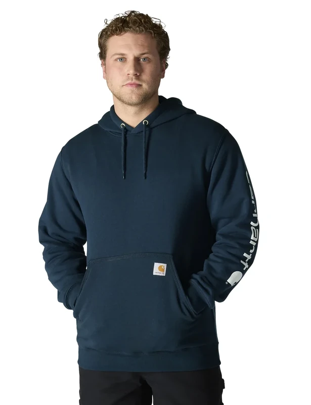 Carhartt Men's Loose Fit Midweight Logo Sleeve Graphic Sweatshirt, New Navy, XXL