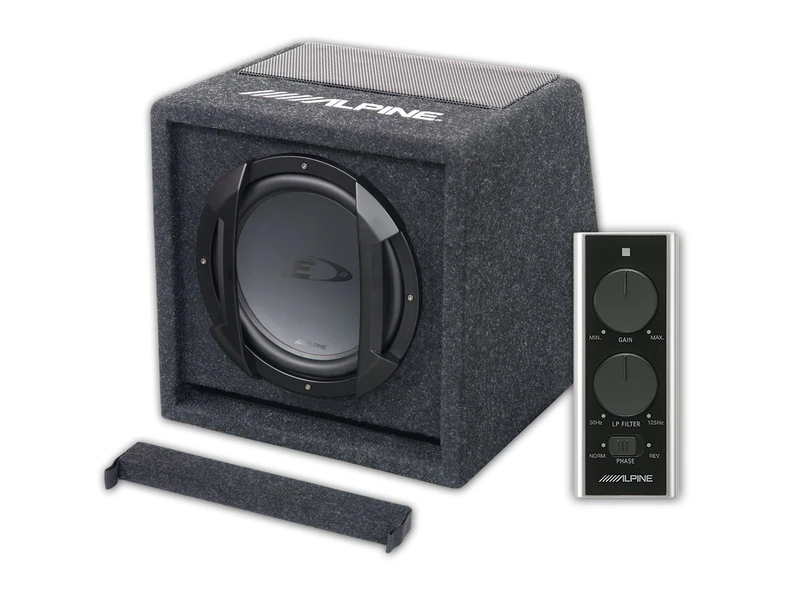 Alpine Electronics SWE-815 300W 8" Active Subwoofer, With Custom Enclosure, Remote Control, 4Ω Single Voice Coil