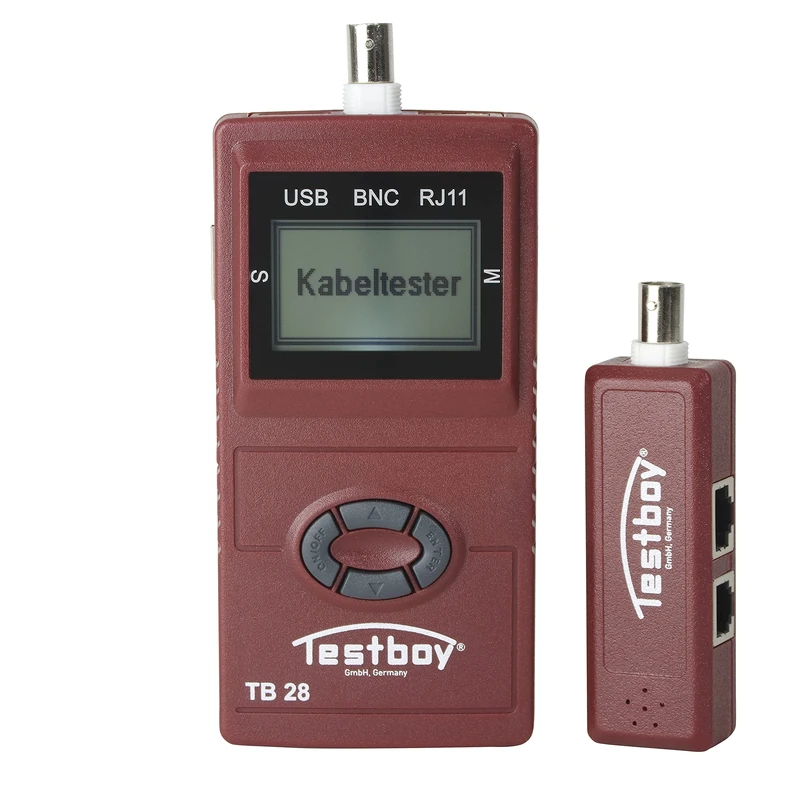 Testboy Network Tester 28 - Multifunctional digital cable length measurer, tone generator & port finder, red, battery powered