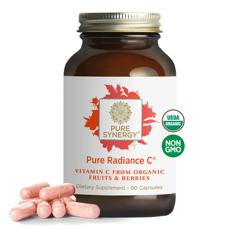PURE SYNERGY Pure Radiance C | Organic Vitamin C Capsules | 100% Natural, Whole Food, Non-GMO Supplement with Camu Camu Extract | for Immune and Collagen Support (90 Capsules)