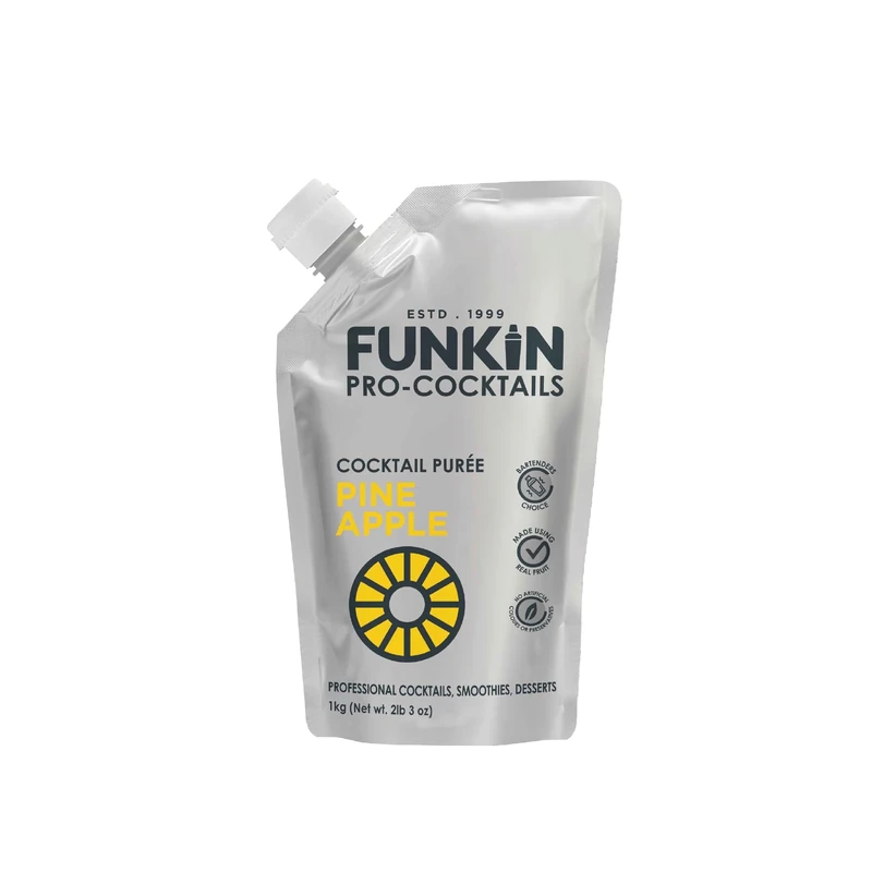 FUNKIN Pineapple Puree Cocktail Mixer | Made with Real Fruit | Fresh Fruit Puree for Professional Cocktails, Smoothies, & Desserts | 0% ABV | Resealable Pouch | 1kg, Pack of 5