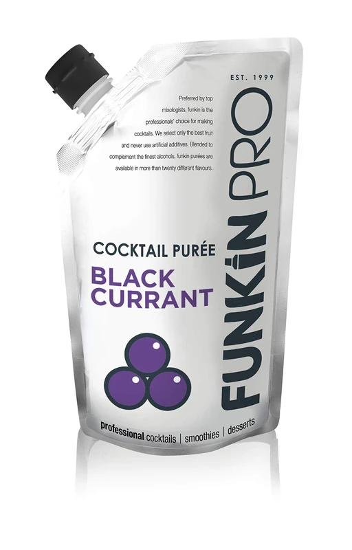 FUNKIN Blackcurrant Puree Cocktail Mixer | Made with Real Fruit | Fresh Fruit Puree for Professional Cocktails, Smoothies, & Desserts | 0% ABV | Resealable Pouch | 1kg, Pack of 1