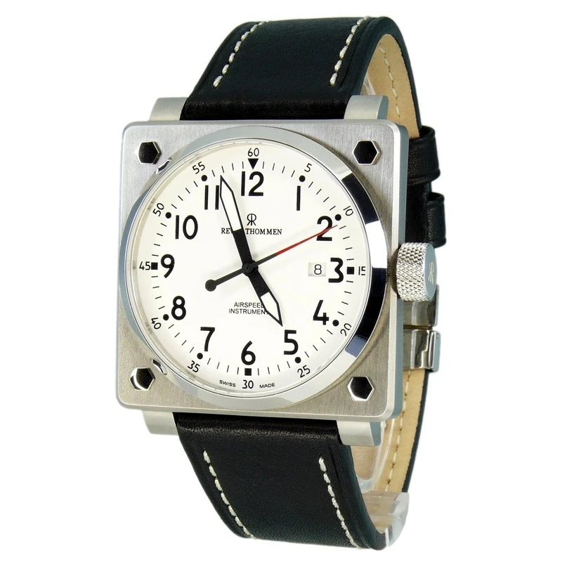 Revue Thommen Men's Automatic Watch with White Dial Analogue Display and Black Leather Strap 16576.2133