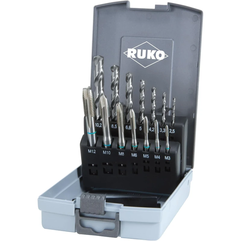 Ruko HSS Machine Tap Set in Plastic Case, Bright Finish, 14 Pieces, R245048RO