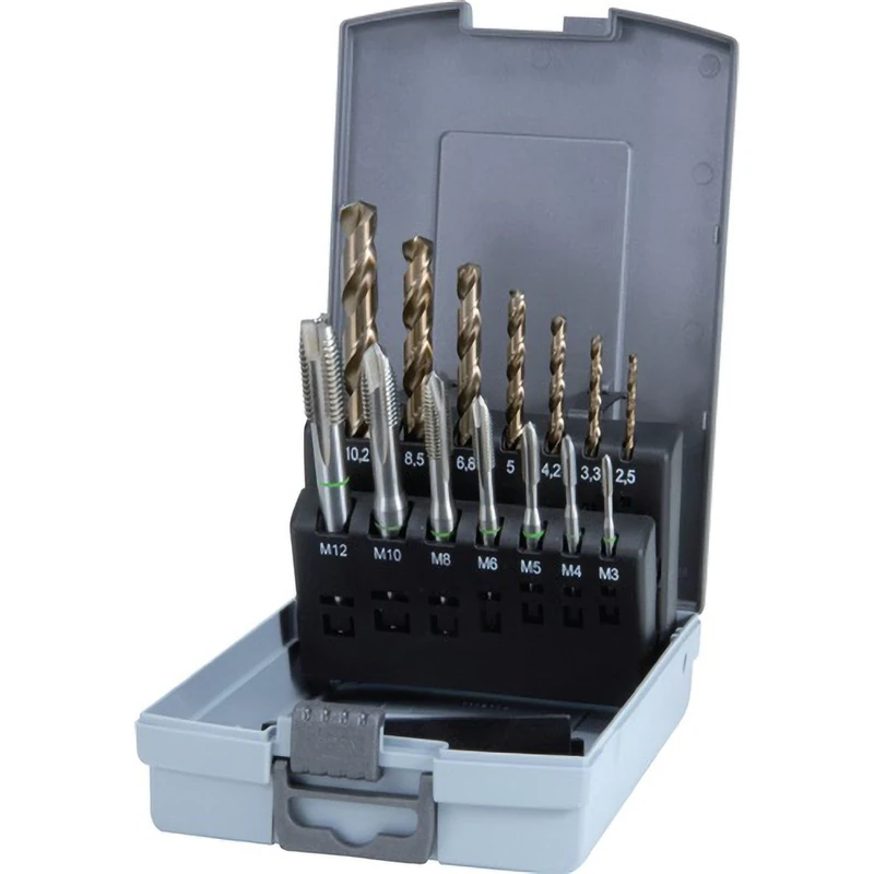 Ruko HSSE-Co 5 Machine Tap Set in Plastic Case, Bright Finish, 14 Pieces, R245051RO