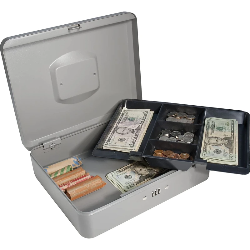 BARSKA 12-Inch Cash Box with Combination Lock, Gray - Image 1