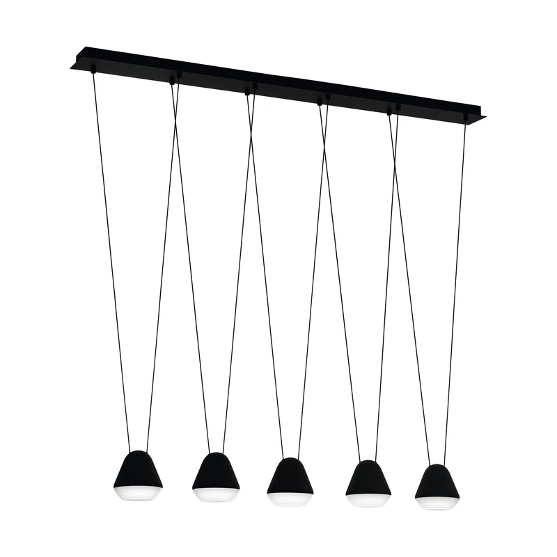 Eglo Palbieta Pendant Light, 5-Light Hanging Lamp Industrial, Suspension Lamp in Steel and Plastic Black, Satin Finish, Dining Table Light, Living Room Hanging Lamp with GU10 Socket