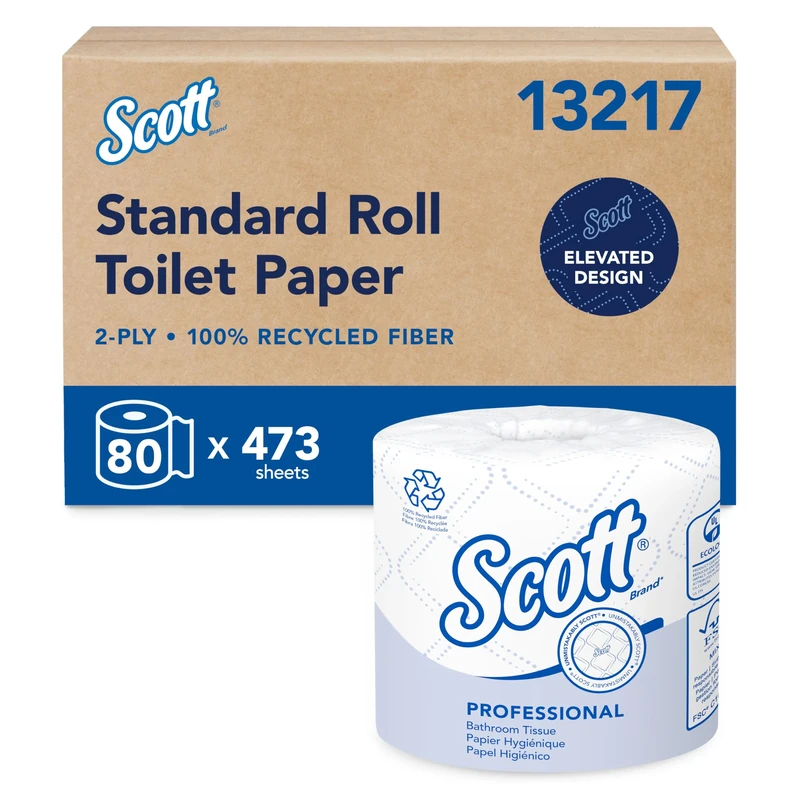 Scott® Professional 100% Recycled Fiber Standard Roll Bathroom Tissue (13217), 2-Ply, White, 80 Rolls/Case, 473 Sheets/Roll, 37,840 Sheets/Case