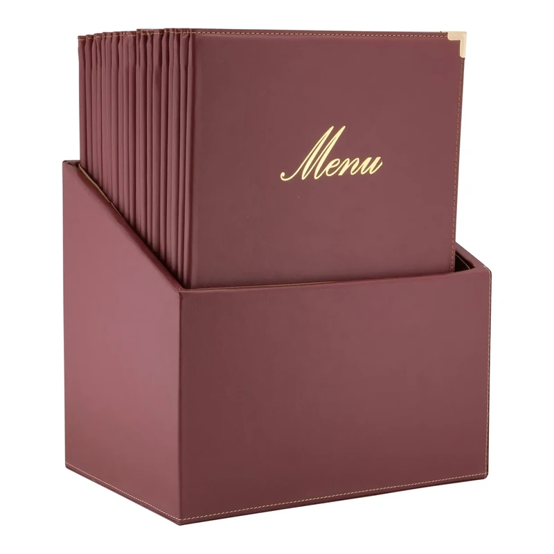 Securit Premium Faux Leather A4 Menu Holder - Pack of 20 - 4 Pages Display Folder - Ideal for Restaurants, Café, Bar - Wine Red Colour Leather Box