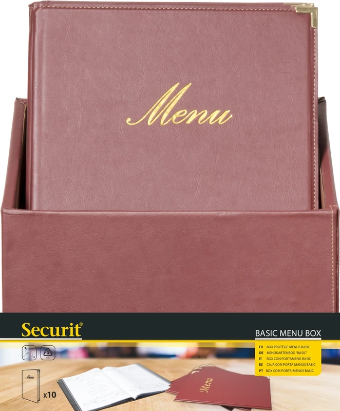 Securit Classic Range Menu Box with 20 A4 Menu Cards with1 Double Insert, Brown