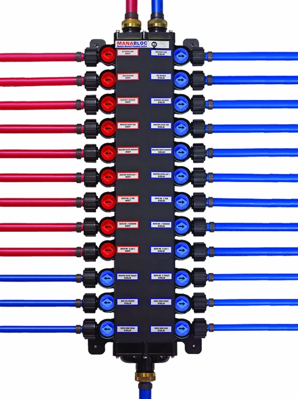 Viega 50243 1/2-Inch PureFlow Zero Lead Poly Alloy PEX Crimp Manabloc with 24 Ports - 15 Cold 9 Hot