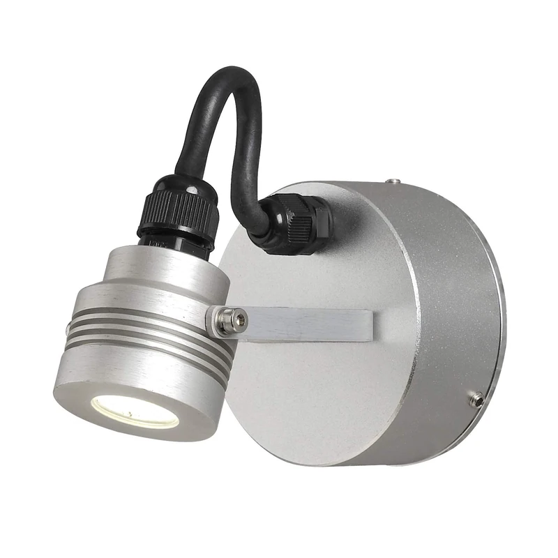 Konstsmide Aluminium Monza Small Adjustable Down Outdoor Spotlight/High Power LED 1 x 1 W Wall Lamp/Clear Glass Lens/Solid Aluminium/IP54/Outside Light