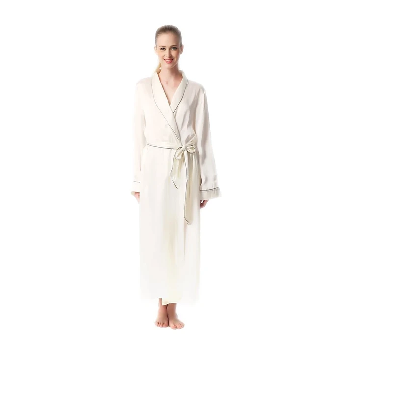 Jasmine Silk Luxury Pure Silk Dressing Gown Robe Kimono Ivory (Medium (14-16))