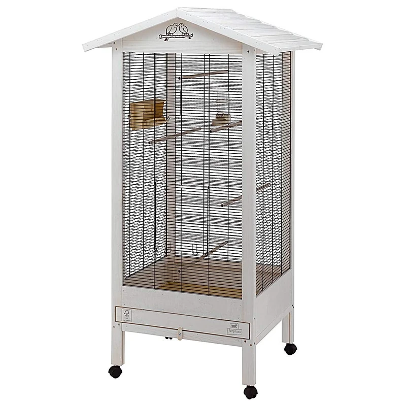 Ferplast Bird Cage, Bird Aviary Hemmy, Canaries, Budgies, Finches, Loverbirds,Accessories included Rotating Feeder Perches Wheels, 84.5 x 65.5 x h 165 cm
