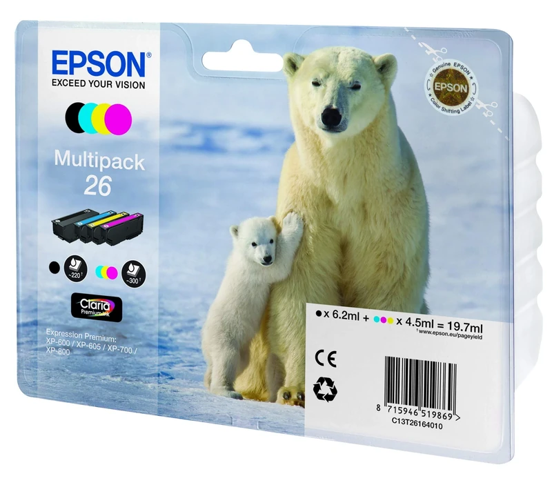 Epson 26 Series Polar Bear Multipack Ink Cartridge with RF/Acoustic Alarm