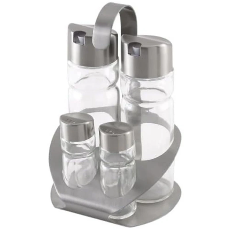 Monix Sabor 4 Piece Oil-Vinager Set, Stainless Steel, Silver, 30 x 30 x 30 cm