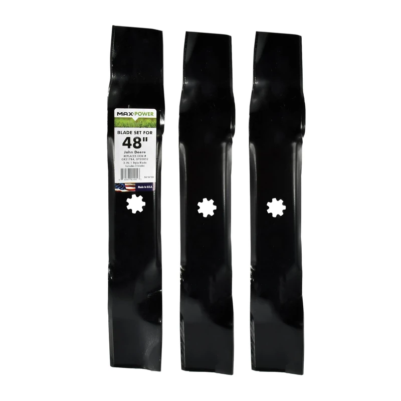 MAXPOWER 561812B Set of (3) 3-N-1 Blades for 48 in. Cut John Deere, Replaces AM137757, AM141035, GX21784, GY20852, Black