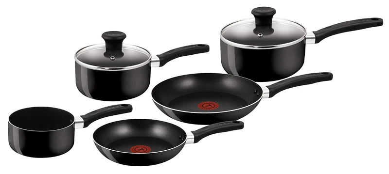 Tefal Delight 5 Piece Non Stick, All hobs Compatible excluding Induction, Black B470S544