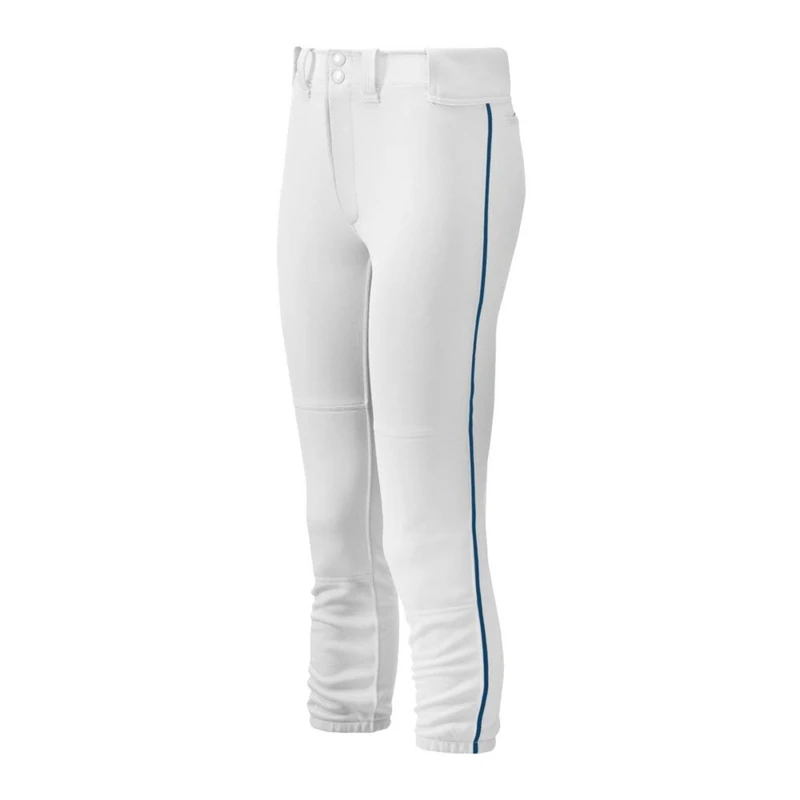 Mizuno Adult Women's Belted Piped Fastpitch Softball Pant, White-Navy, XX-Large