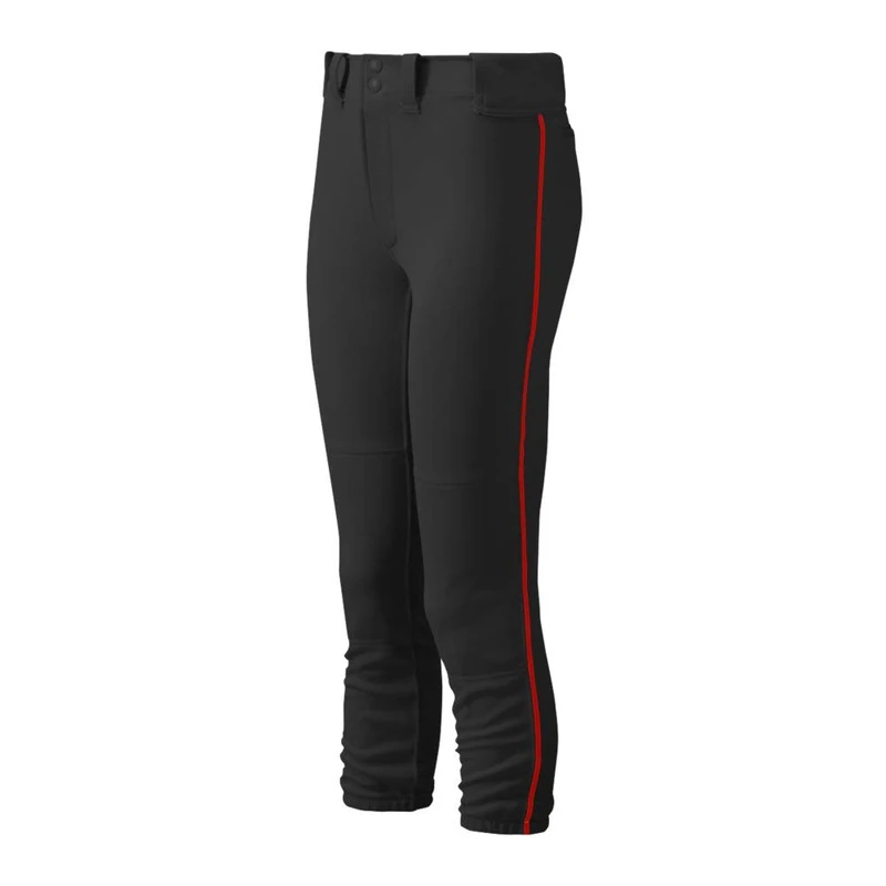 Mizuno Adult Women's Belted Piped Fastpitch Softball Pant, Black-Red, Medium