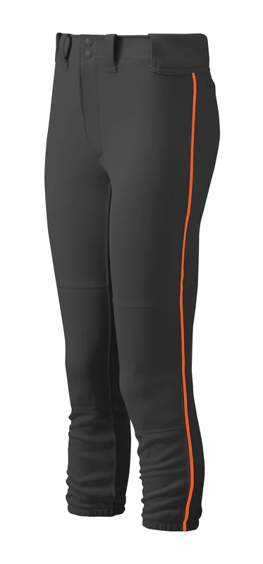 Mizuno Adult Women's Belted Piped Fastpitch Softball Pant, Black-Orange, Medium