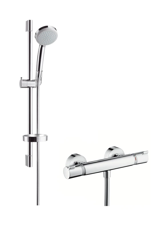 hansgrohe Croma 100 Shower system Vario EcoSmart 9 l/min with Ecostat Comfort thermostatic mixer and shower rail 65 cm