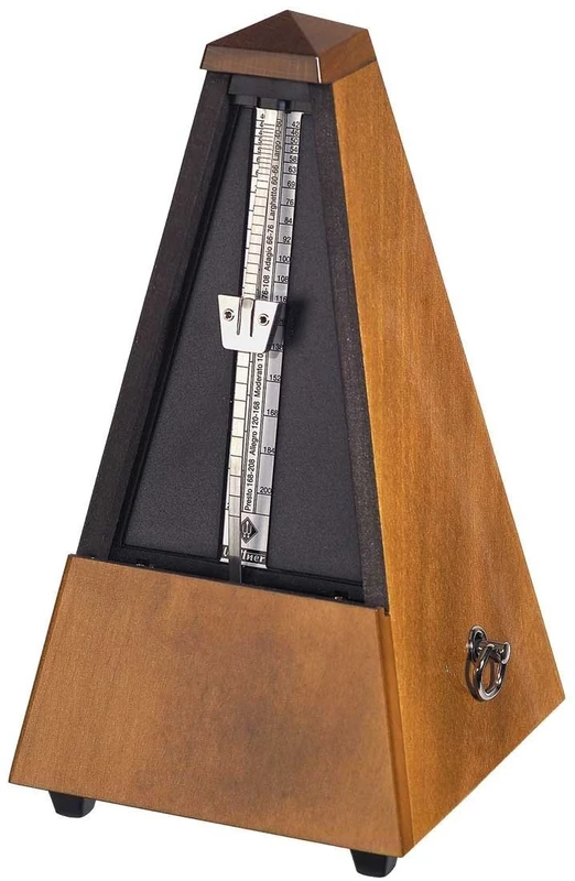 Wittner Metronome Taktell - Pyramid Shape - System Maelzel - Series 800 - Solid Wood Case - Without Bell - Nut brown High Gloss 803 - Mechanical Wind-Up - No Batteries Required - Made in Germany