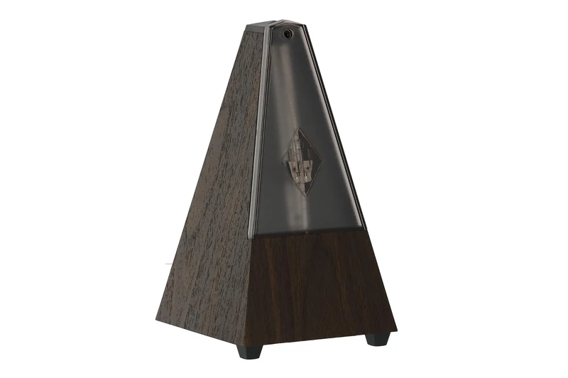 Wittner Metronome Taktell Pyramid Shape System Maelzel Series 802K - Plastic casing - With bell - With plexiglas lid - Walnut grain - Mechanically wound - No batteries required - Made in Germany