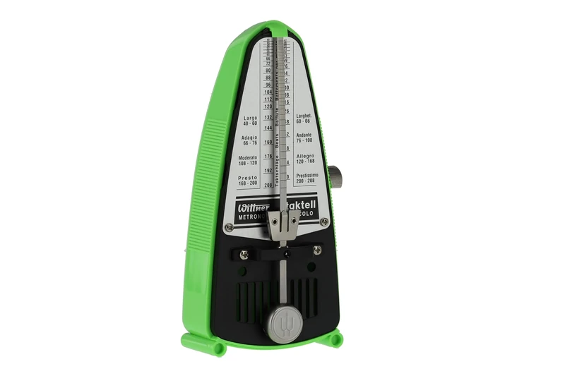 Wittner Metronome Taktell Piccolo Series 830 - Plastic casing - Without bell - Neon green - Mechanically wound - No batteries required - Made in Germany