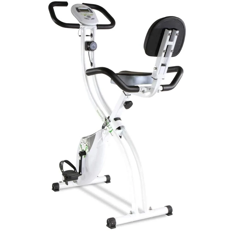 Tecnovita by BH BACK FIT YF91. Flywheel equivalent to 18 lbs. Get in shape in the comfort of your own home! Foldable fitness bicycle. Backrest and easy access. LCD Monitor. Folds easily. White