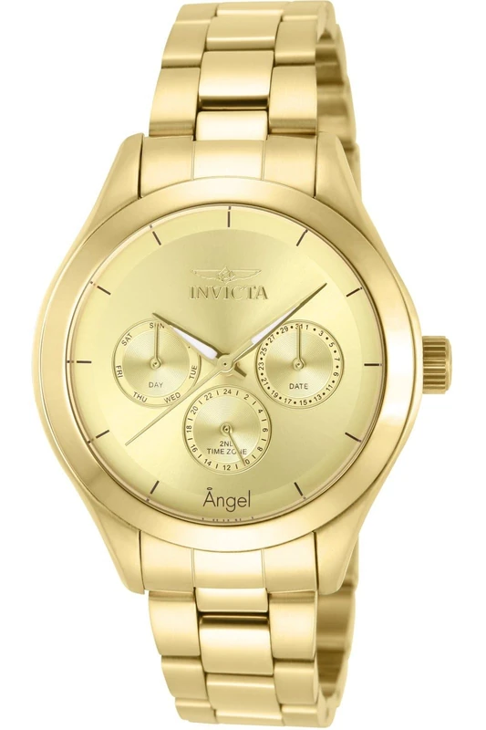 Invicta Angel 12466 Women's Watch - Waterproof - Analogue - Quartz Movement - stainless steel with gold dial - 40mm