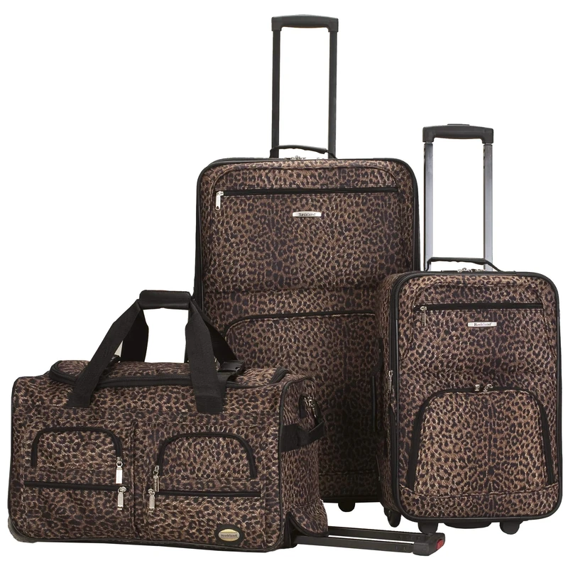 Rockland Vara Softside 3-Piece Upright Luggage Set, Leopard (20/22/28),