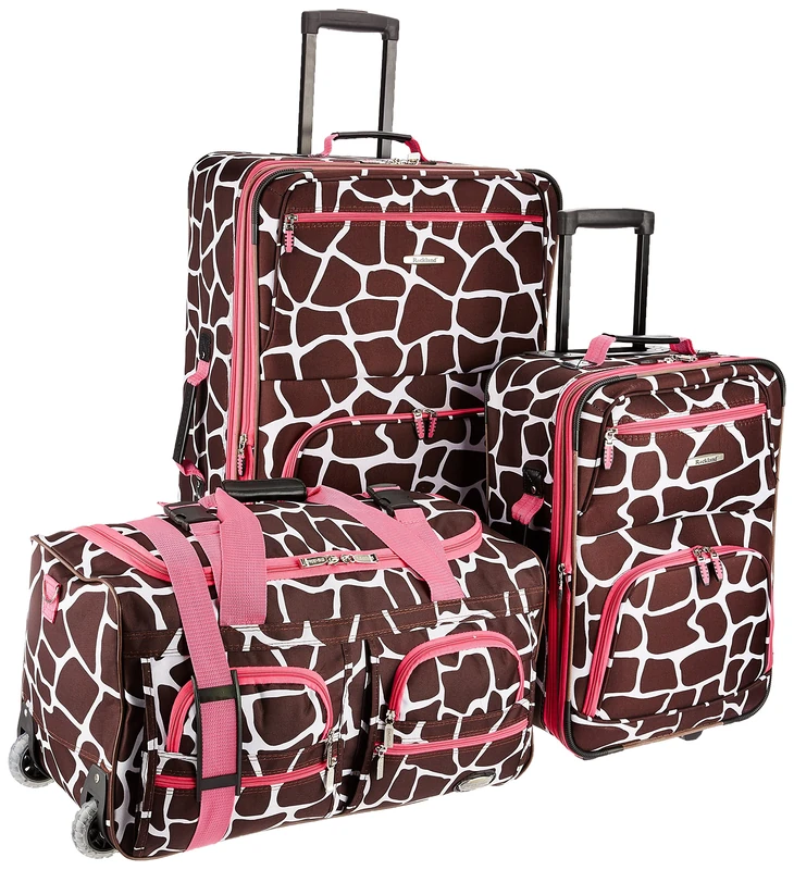 Rockland Vara Softside 3-Piece Upright Luggage Set,Expandable, Pink Giraffe, (20/22/28), PINKGIRAFFE, One Size, Melbourne Hardside Expandable Spinner Wheel Luggage