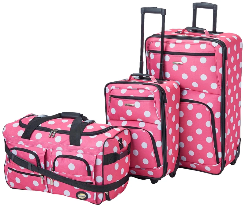 Rockland Vara Softside 3-Piece Upright Luggage Set, Expandable,Lightweight,Telescopic Handle,Wheel, Pink Dots, 20 inches,22 inches,28 inches, PINKDOT, One Size, Melbourne Hardside Expandable Spinner