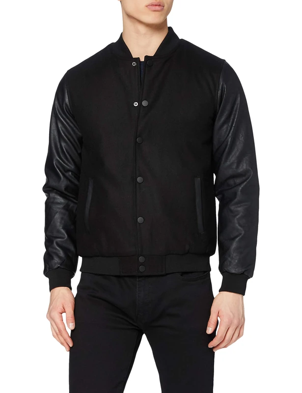 Urban Classics Men's Apparel Oldschool College Jacket blk/blk Size:M