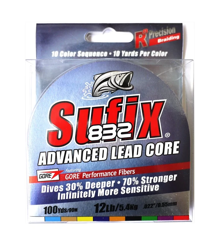Sufix 832 Lead Core 12 lb Metered, Multicolor, 100 yard spool
