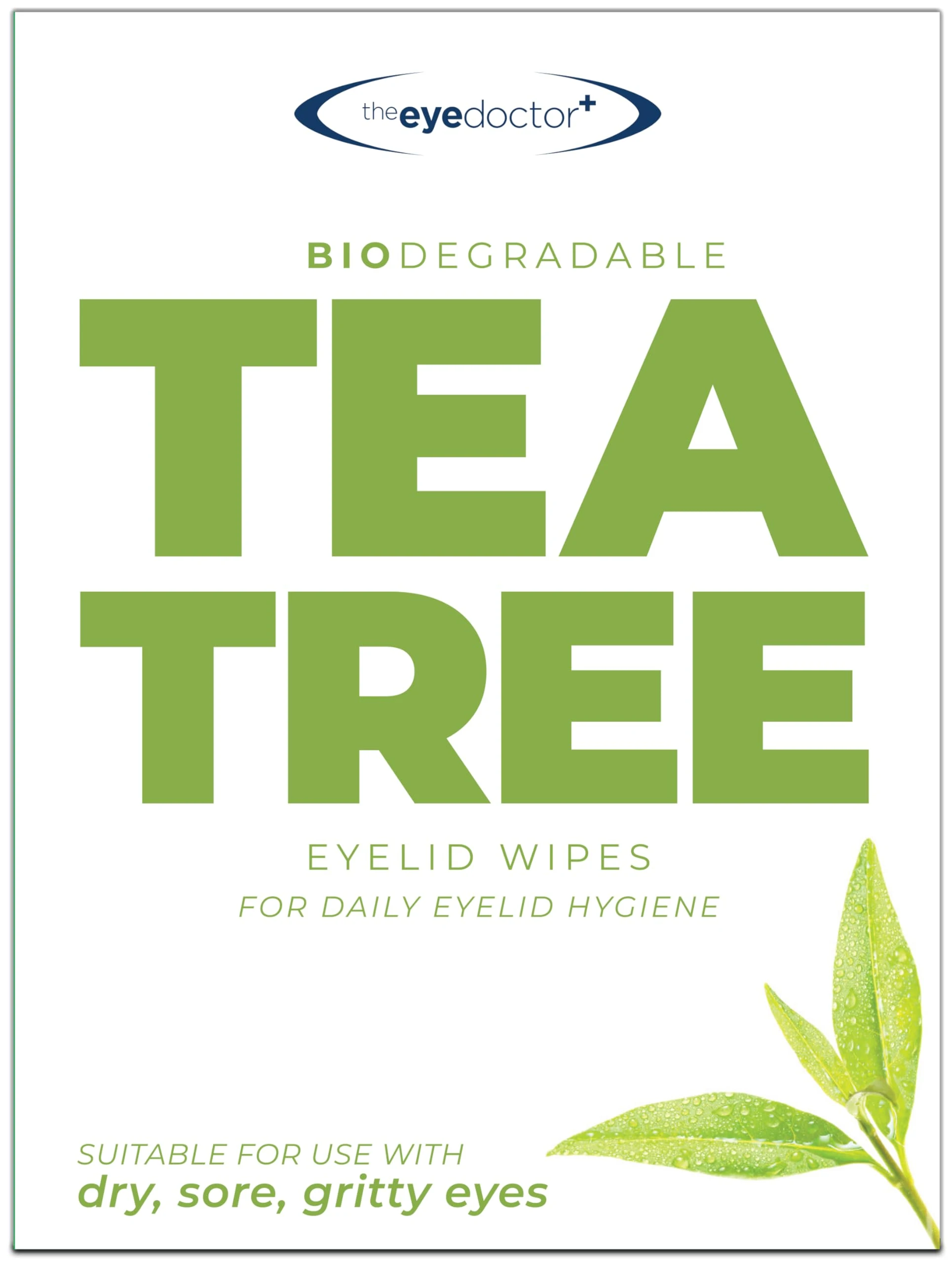 The Eye Doctor Tea Tree Eyelid Wipes - Suitable for use with Blepharitis, Dry Eyes, Sensitive Eyes & MGD - 20 x Biodegradable Tea Tree Eyelid Cleaning Wipes - Detergent and Preservative Free