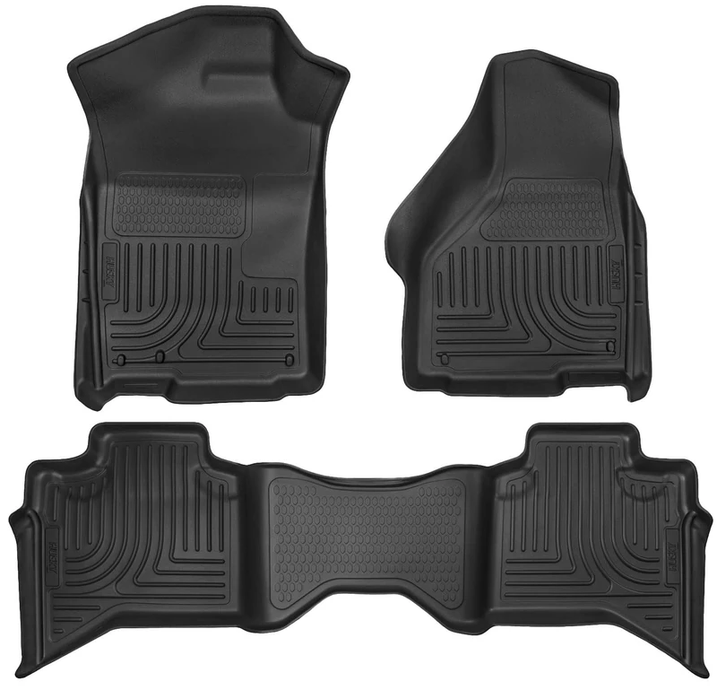 Husky Liners Weatherbeater Series | Front & 2nd Seat Floor Liners - Black | 99011 | Fits 2009-2018 Dodge Ram 1500 Quad Cab, 2019-2022 Ram 1500 Classic Quad Cab 3 Pcs - Image 1